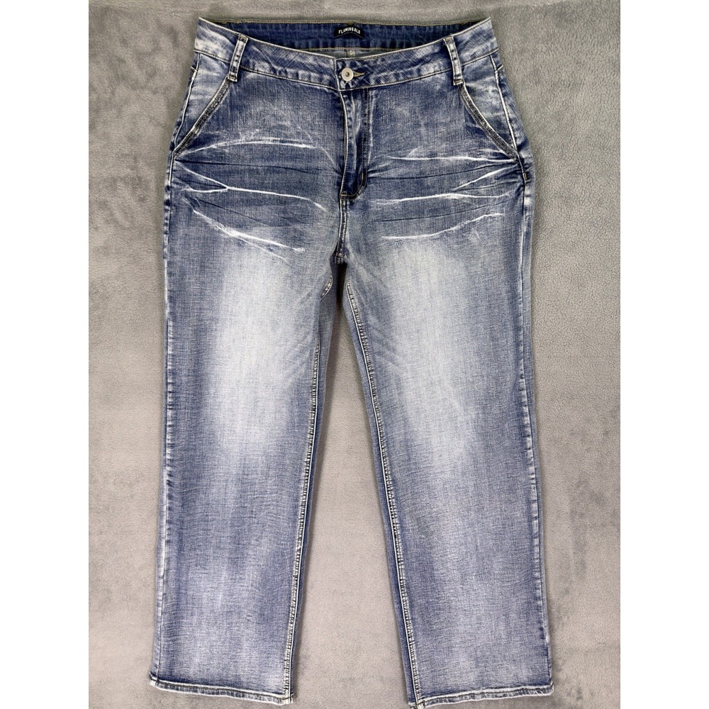 Flamingals Jeans Womens XL Blue Wide Leg Baggy Medium Wash High Rise Stretch
